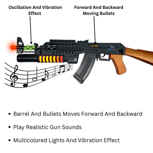 MM TOYS Musical Toy Gun Army Style Machine Gun With Multicolor Lights, Vibration And Sound Effect For 2 To 6 Year Kids AK-74 - Black