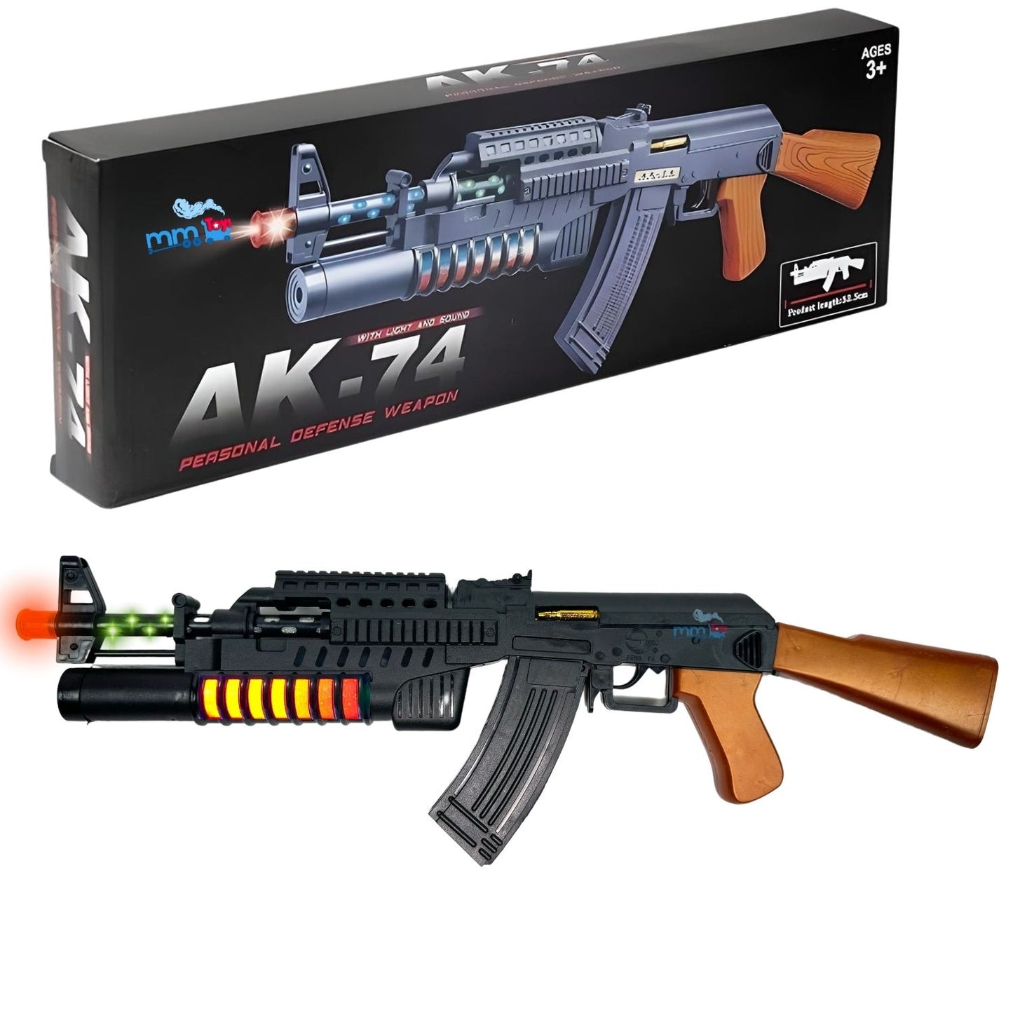 MM TOYS Musical Toy Gun Army Style Machine Gun With Multicolor Lights, Vibration And Sound Effect For 2 To 6 Year Kids AK-74 - Black