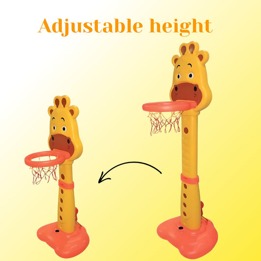 Playgro 3-In-1 Giraffe Basketball Sports Activity Set, Height Adjustable, Indoor & Outdoor Ring Game, Easy Assembly, Yellow & Red for Kids Age 5+ Years
