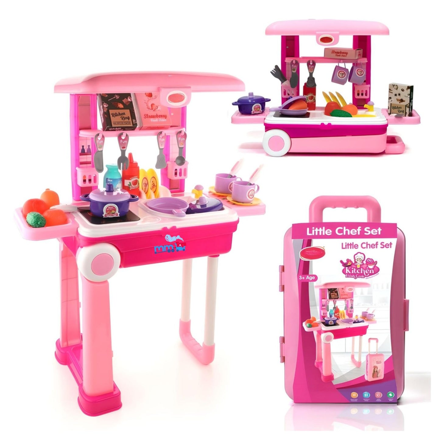 MM TOYS LITTLE CHEF 2 IN 1 KITCHEN PLAY SET, PLAY LUGGAGE KITCHEN KIT FOR KIDS WITH SUITCASE TROLLEY WITH SOUND - LIGHTS