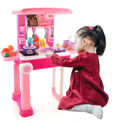 MM TOYS LITTLE CHEF 2 IN 1 KITCHEN PLAY SET, PLAY LUGGAGE KITCHEN KIT FOR KIDS WITH SUITCASE TROLLEY WITH SOUND - LIGHTS