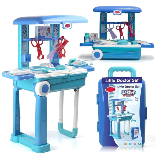 MM TOYS Premium Doctor Play Set Trolley Suitcase 3-in-1 Toy for Kids 3-10 Years Old Boy And Girl Kids - Realistic Accessories Doctor Pretend Play Set- Blue