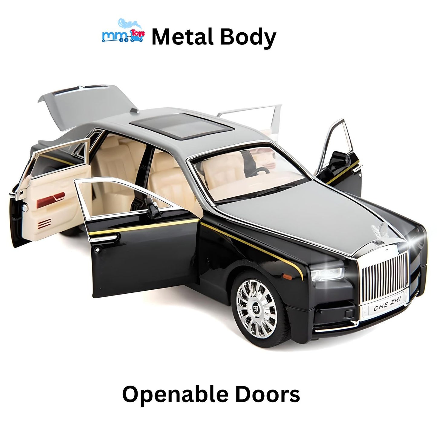 MM Toys Diecast  1/32 Scale Alloy Metal Pull Back Die-Cast Car, Realistic Sound & Light, Durable Mini Auto Toy, Ideal Gift for Kids, Office Desk-Sleek Black