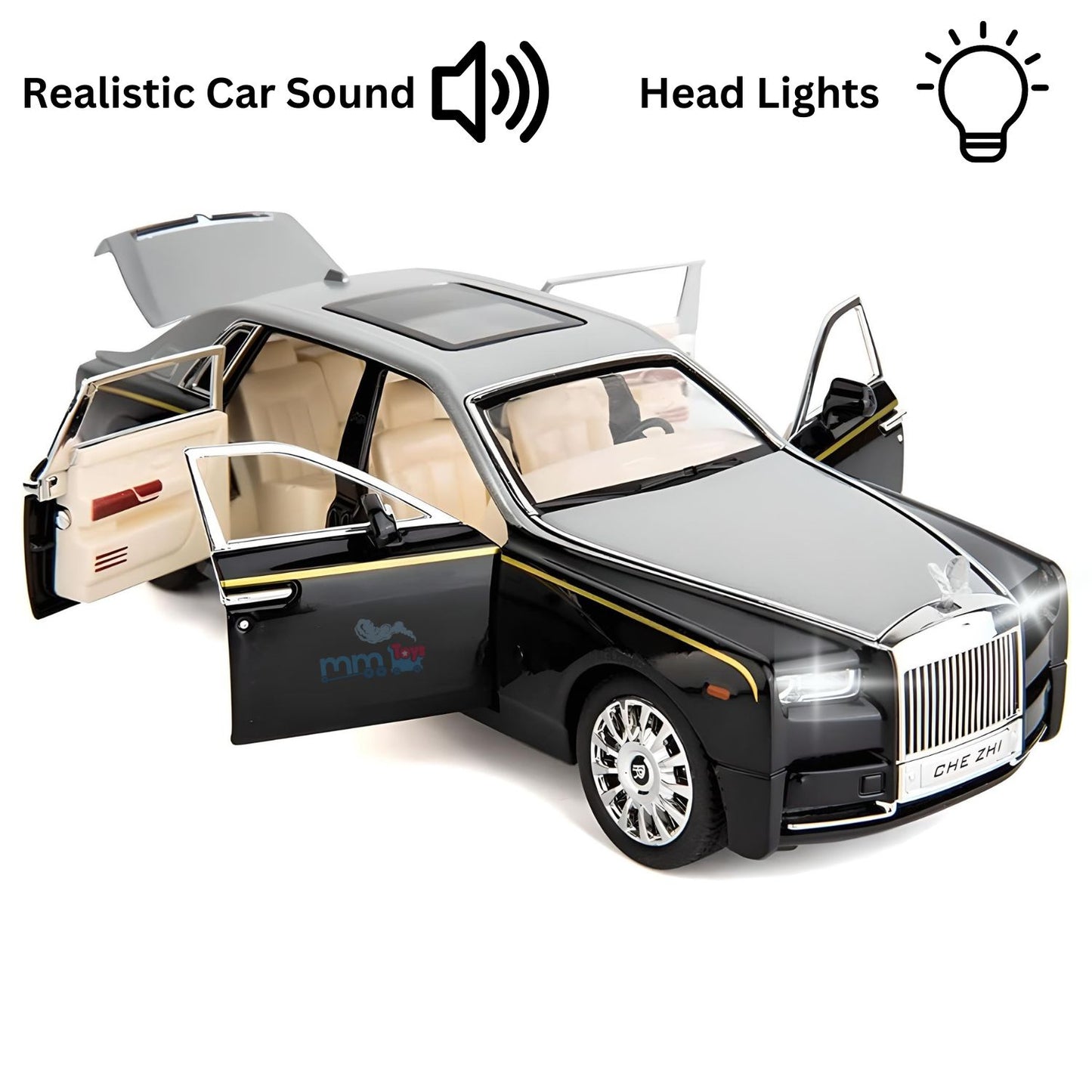 MM Toys Diecast  1/32 Scale Alloy Metal Pull Back Die-Cast Car, Realistic Sound & Light, Durable Mini Auto Toy, Ideal Gift for Kids, Office Desk-Sleek Black