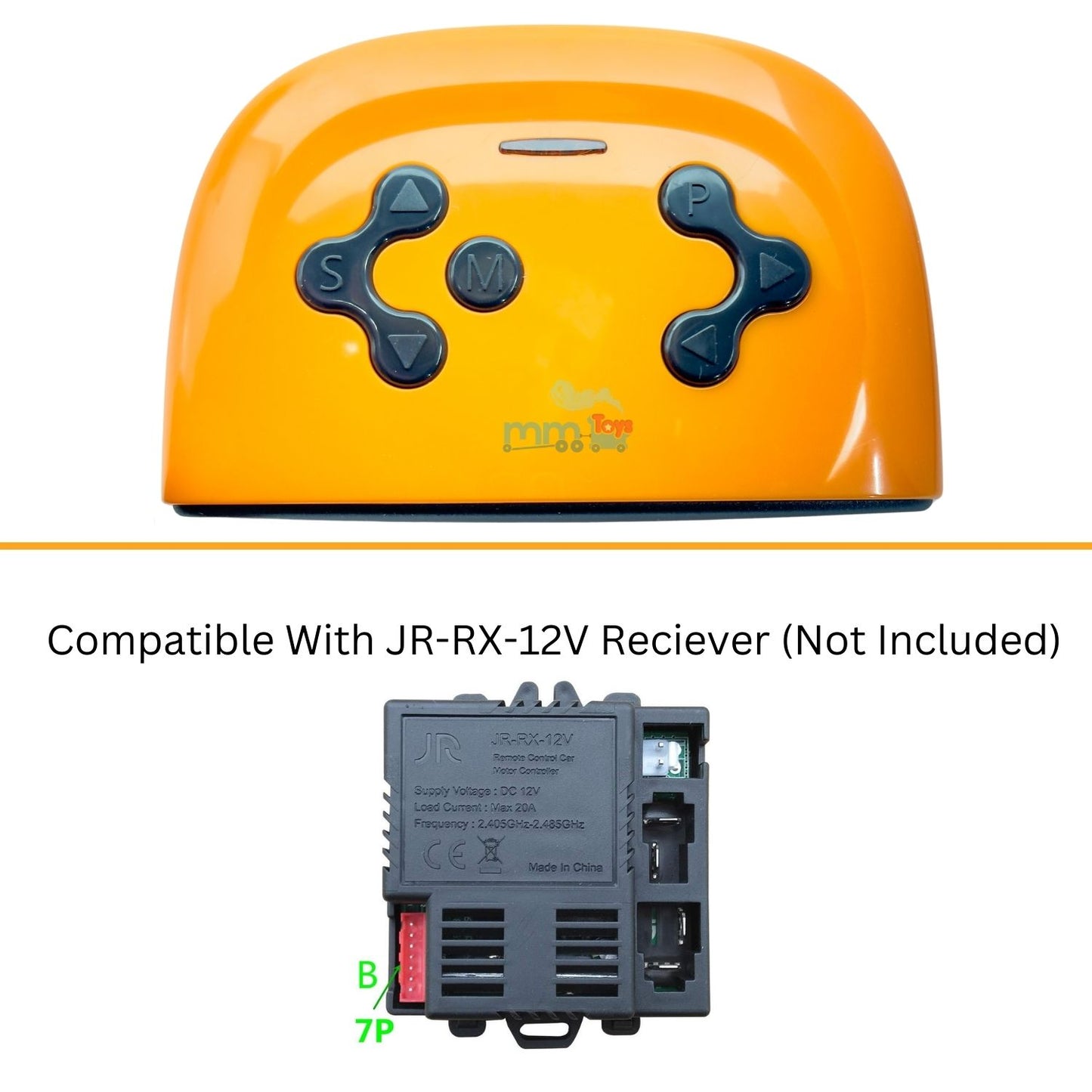 MM TOYS Remote Control Recevier 2.4Ghz For Kids Electric Car Compatible With JR-RX-12V (Not Included) | Riding Toy Accessories Replacement Parts - Orange Color