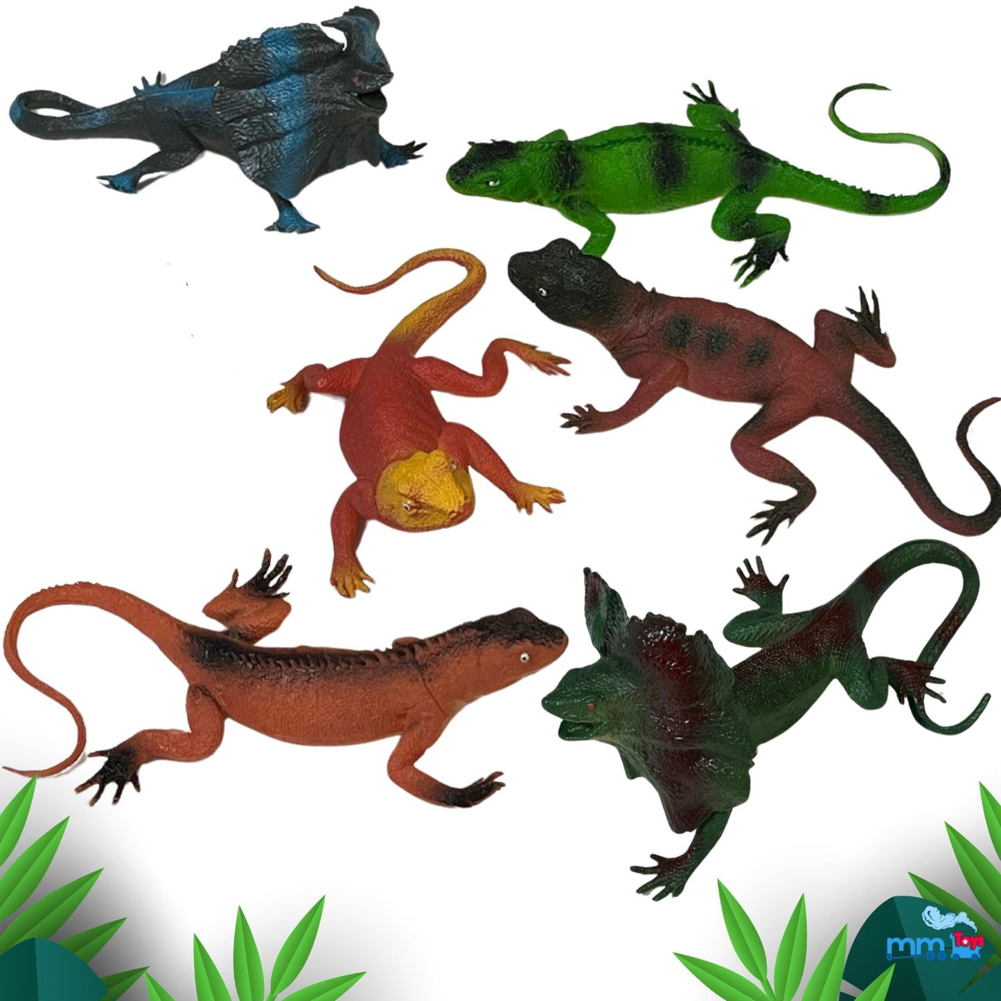 MM TOYS Reptiles Lizard Animal Figures Die Cast Toys Set Assorted Pack Of 6 Pcs (7 Inch Each )Educational Gift Set For 5 Year And Above Kids - Multicolor