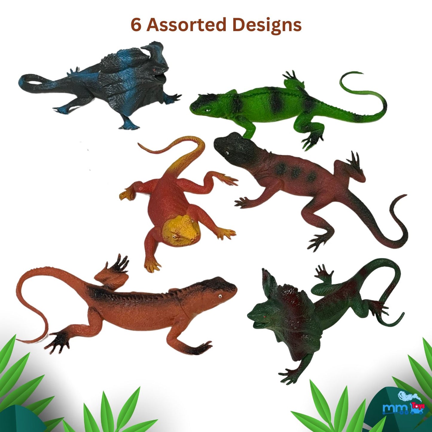 MM TOYS Reptiles Lizard Animal Figures Die Cast Toys Set Assorted Pack Of 6 Pcs (7 Inch Each )Educational Gift Set For 5 Year And Above Kids - Multicolor