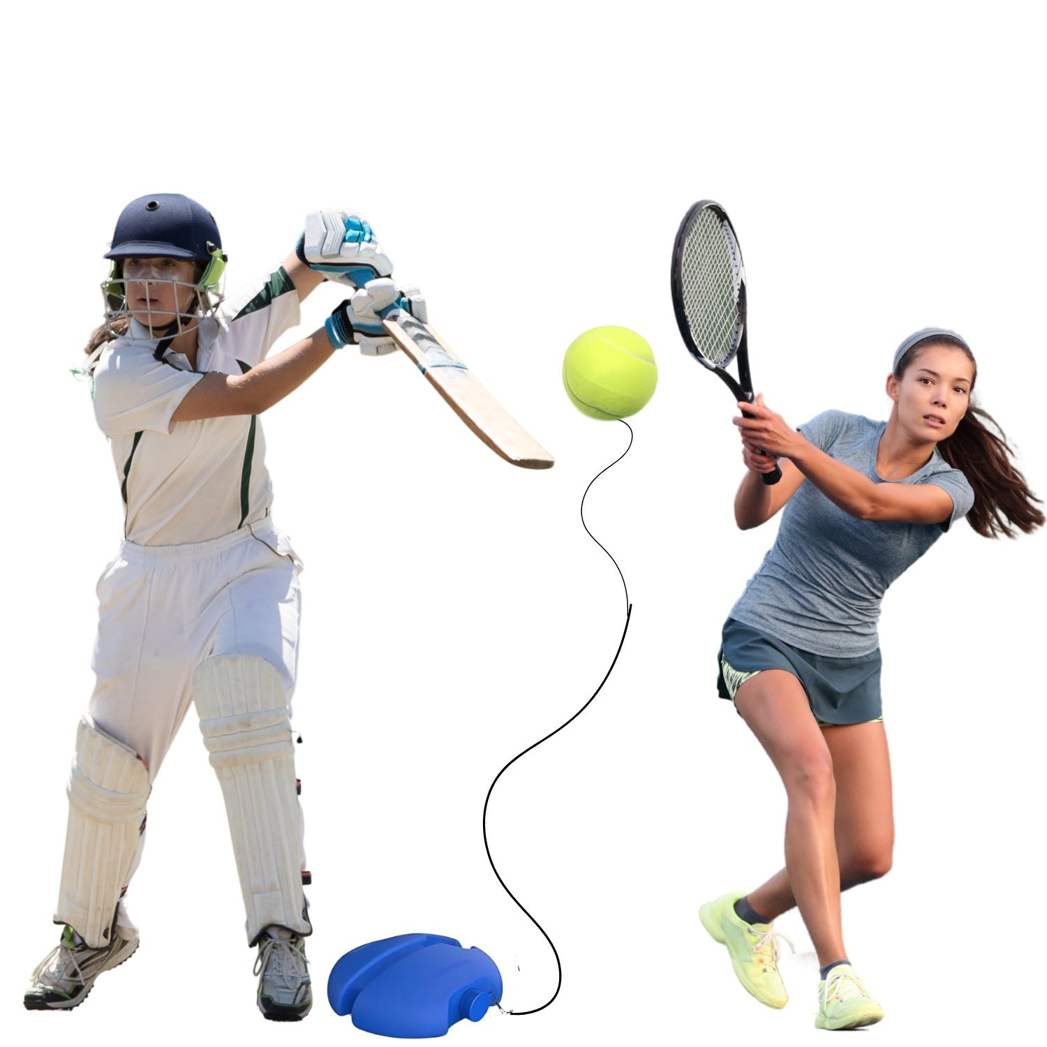 MM TOYS Tennis Trainer Rebound Ball Set Solo Tennis Cricket Training Kit Filled With Sand Or Water Lightweight Portable with Anti-Skid Base Blue