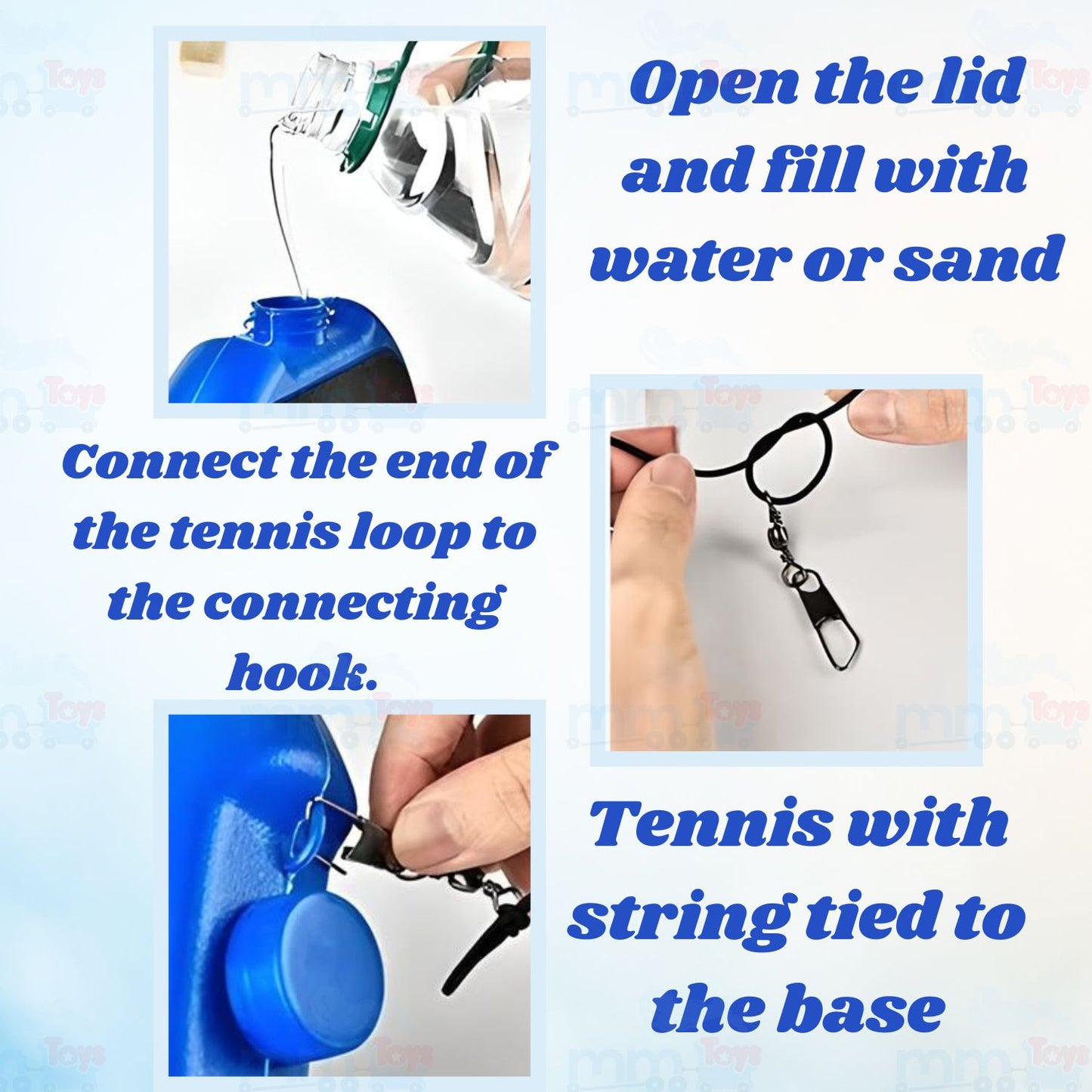 MM TOYS Tennis Trainer Rebound Ball Set Solo Tennis & Cricket Training Kit Filled With Sand Or Water Lightweight & Portable with Anti-Skid Base Blue