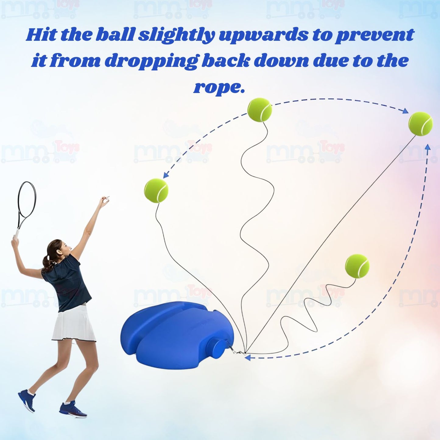 MM TOYS Tennis Trainer Rebound Ball Set Solo Tennis & Cricket Training Kit Filled With Sand Or Water Lightweight & Portable with Anti-Skid Base Blue