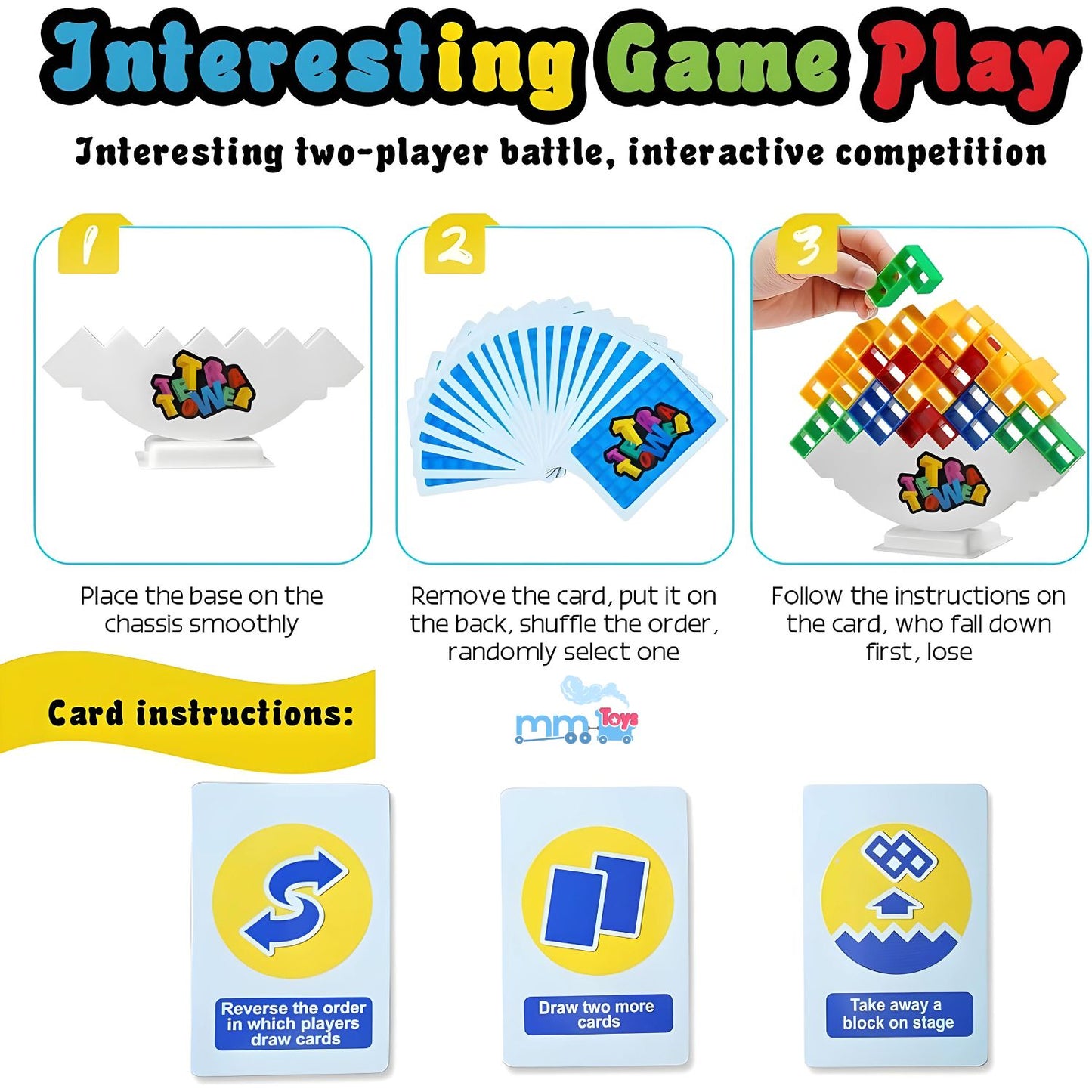 MM TOYS Tetra Tower Stacking Game – 32 PCS Tumbling Balancing Toys With Give away Cards For Kids And Adult - Multicolor