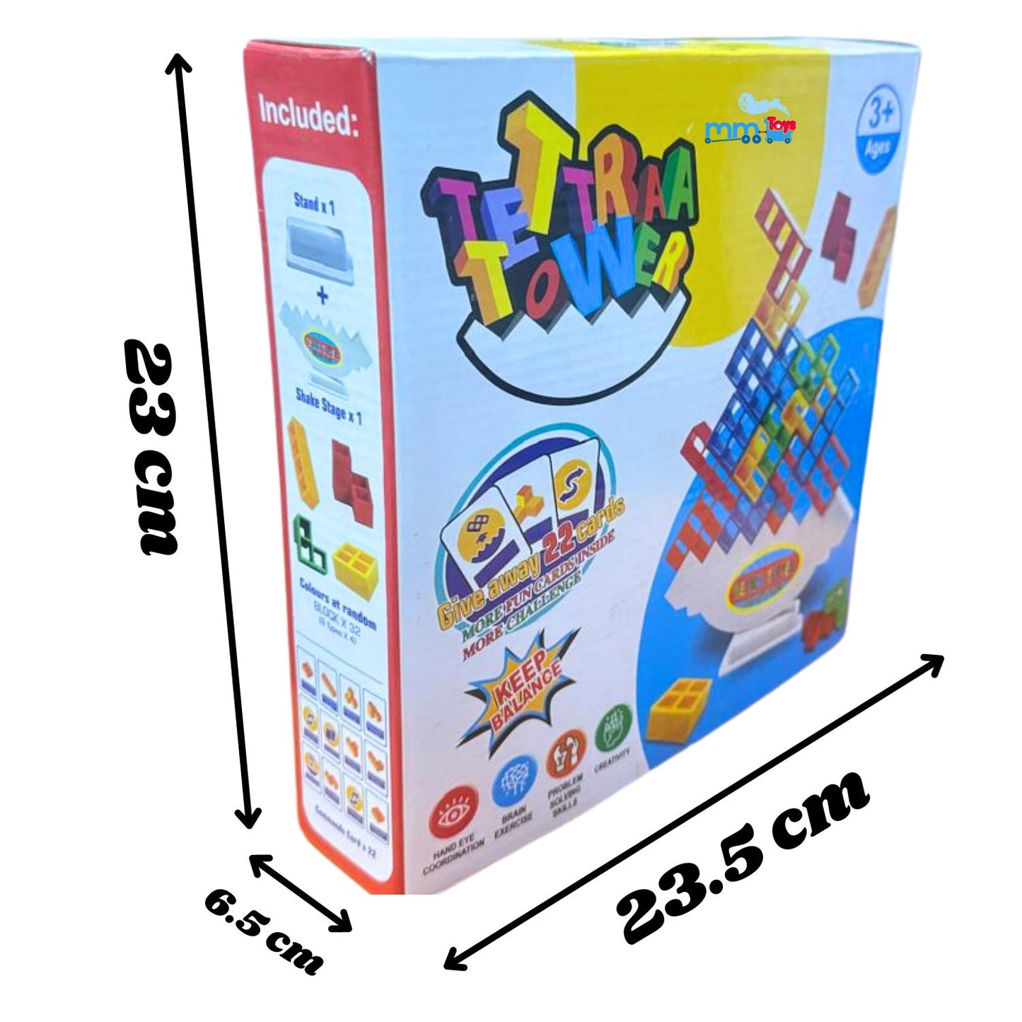 MM TOYS Tetra Tower Stacking Game – 32 PCS Tumbling Balancing Toys With Give away Cards For Kids And Adult - Multicolor