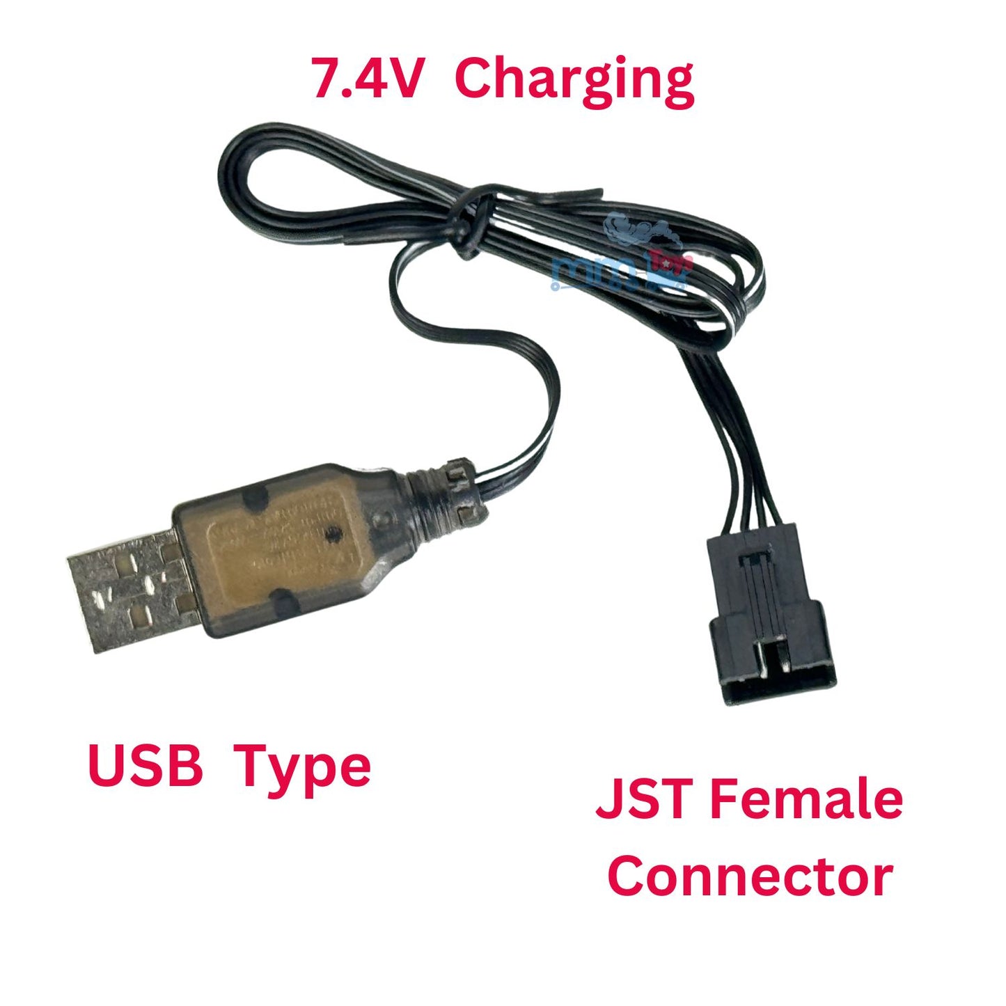 MM TOYS USB Charger Cable Power Adaptor With Led Indicator 4 Pin JST SM Connector Female Black Input 0.5-2A Output 7.4V=250mA For RC Toys , Electronic Devices, Robotics- Black