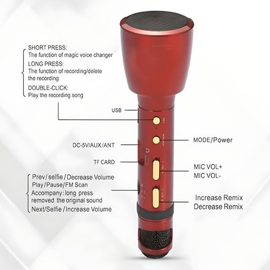 MM TOYS WS2811 Bluetooth Karaoke Microphone: Multi-Color, Voice Remix, Record & Replay, Selfie Button, Echo Function, Ideal for Parties & Gifts For Kids And Adults