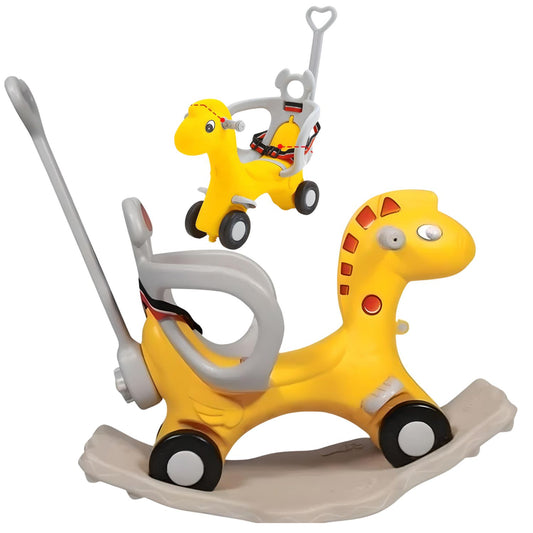 MM TOYS Yoto 2-in-1 Rocking Horse & Push Ride On with Detachable Parent Handle & Music For 1 Year To 3 Year Baby YT-6815