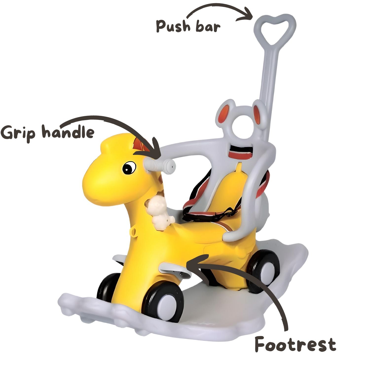 MM TOYS Yoto 2-in-1 Rocking Horse & Push Ride On with Detachable Parent Handle & Music For 1 Year To 3 Year Baby YT-6815