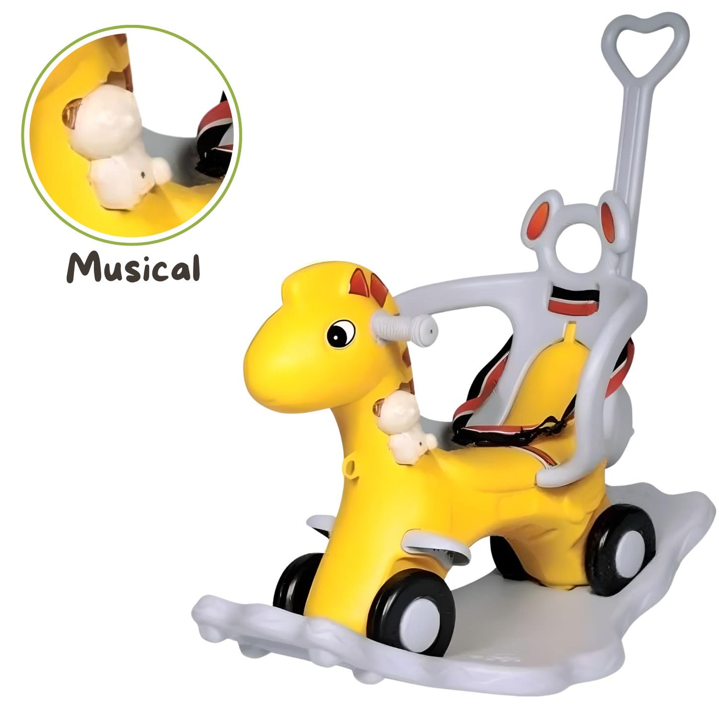 MM TOYS Yoto 2-in-1 Rocking Horse & Push Ride On with Detachable Parent Handle & Music For 1 Year To 3 Year Baby YT-6815