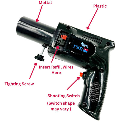 MM TOYS PyroPunch Handheld Sparkle Smoke Gun - Party & Celebration Essential, Durable, Easy-Use, Black | 3 Refills + 2 Batteries