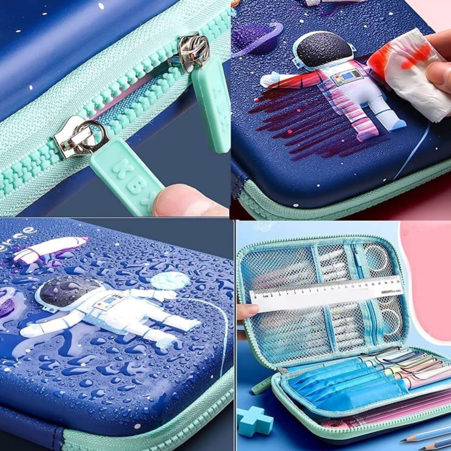 MM TOYS 3D Space Design Embossed EVA Cover Pencil Case with Compartments, Pencil Pouch for Kids, School Supply Organizer for Students, Stationery Box, Zip Pouch Bag (1 Unit)