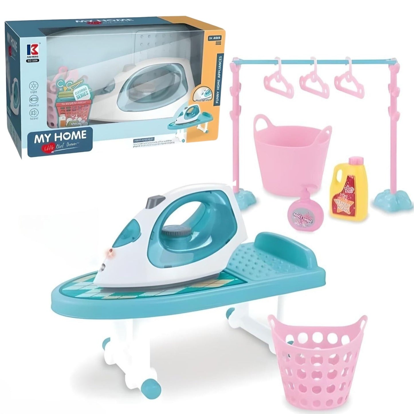 MM TOYS Mini Helper Electonic Iron Pretend Play Set Safe Pretend Play Fun For Kids With Realistic Size , Lights And Sound Effect