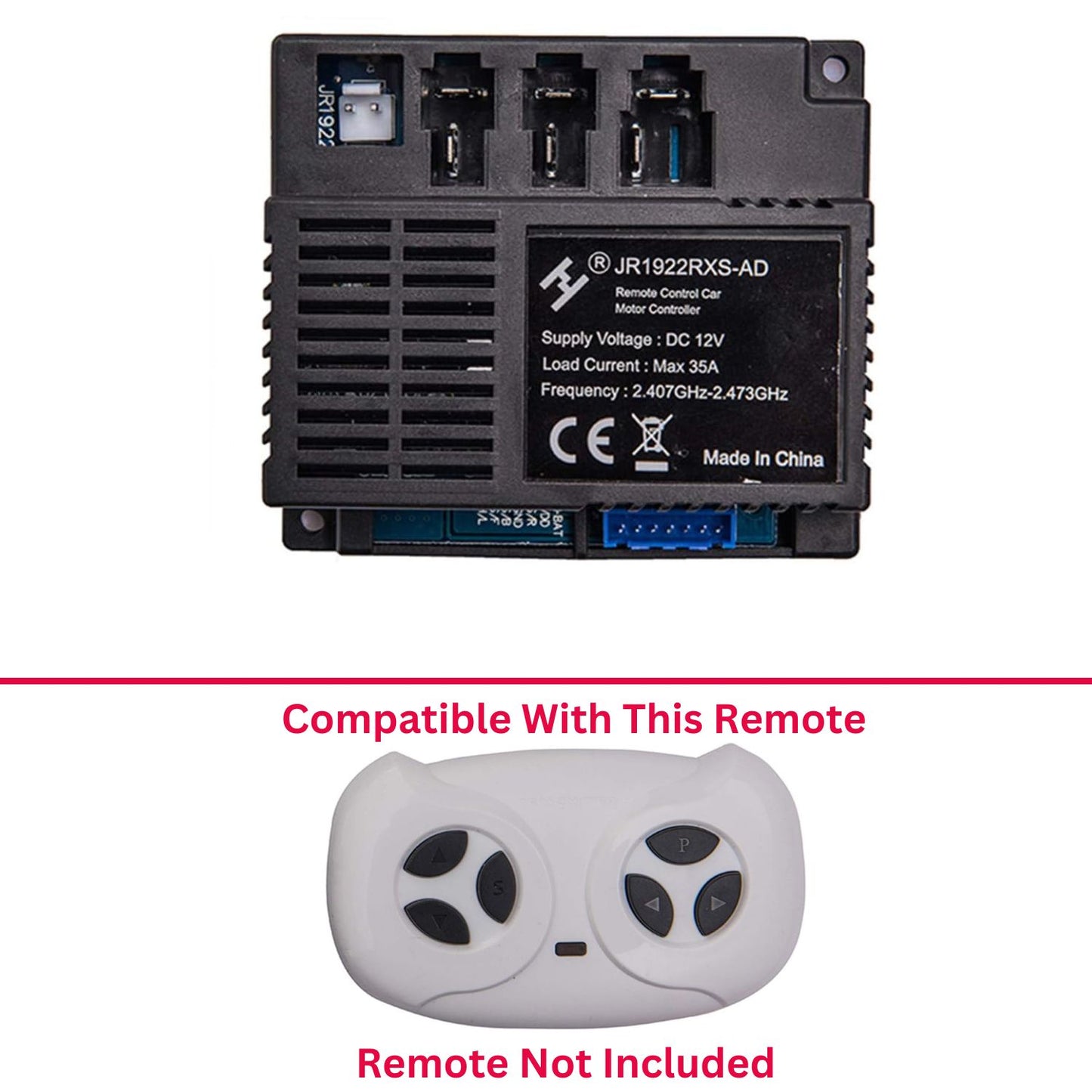 MM TOYS JR1922RXS-AD 12V 2.4 Ghz Remote Control Car Motor Controller Control Box, 7-Pin Blue Socket,  For Accessories for Children Electric Ride On Car Replacement Parts -Black