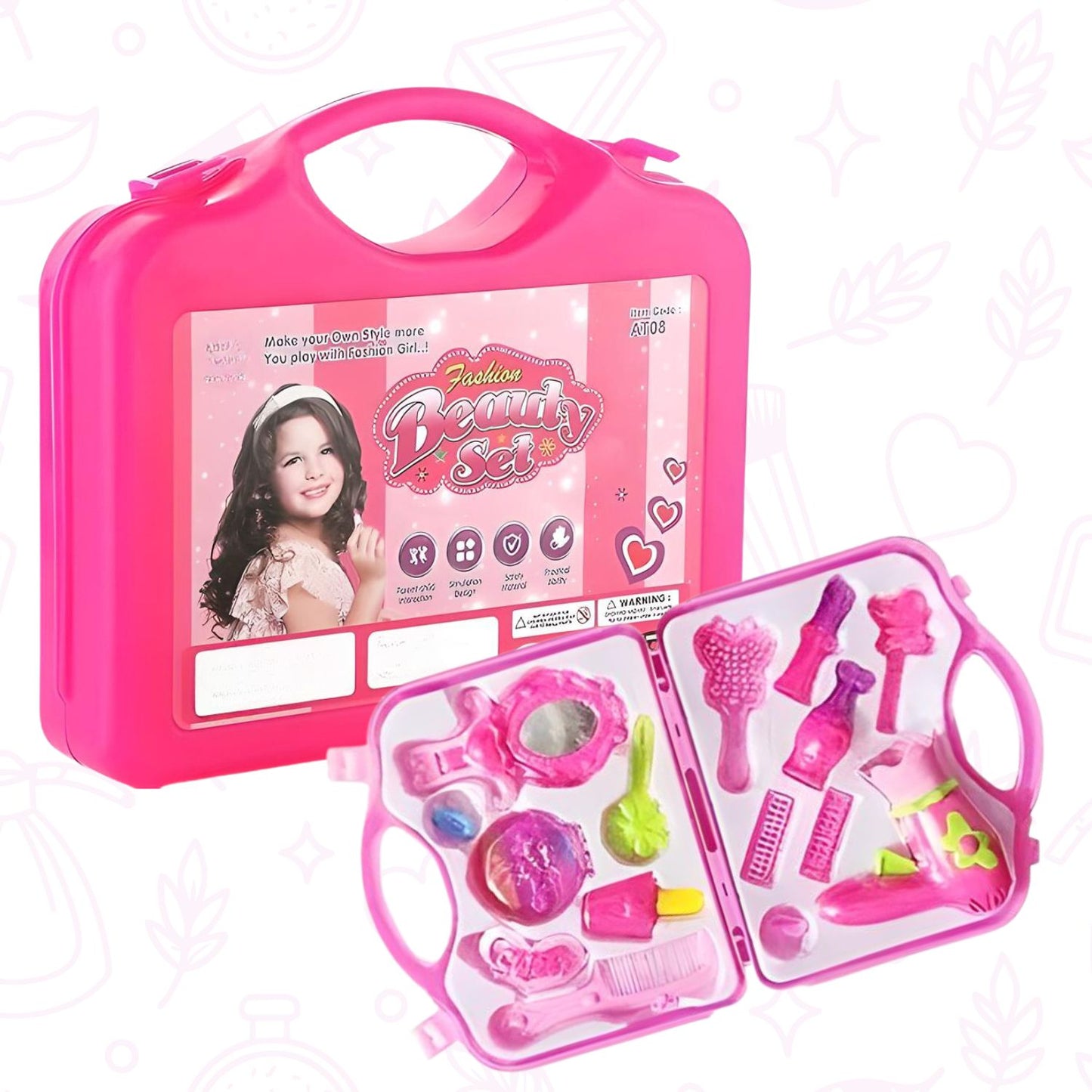 MM TOYS 14 PCS PRETEND AND PLAY FASHION MAKEUP BEAUTY SET FOR GIRLS - PINK