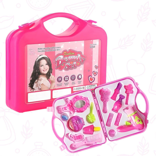 MM TOYS 15 PCS PRETEND AND PLAY FASHION MAKEUP BEAUTY SET FOR GIRLS - PINK