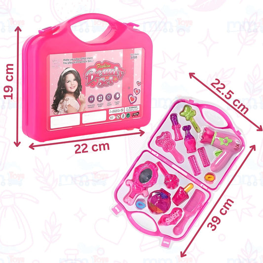 MM TOYS 15 PCS PRETEND AND PLAY FASHION MAKEUP BEAUTY SET FOR GIRLS - PINK