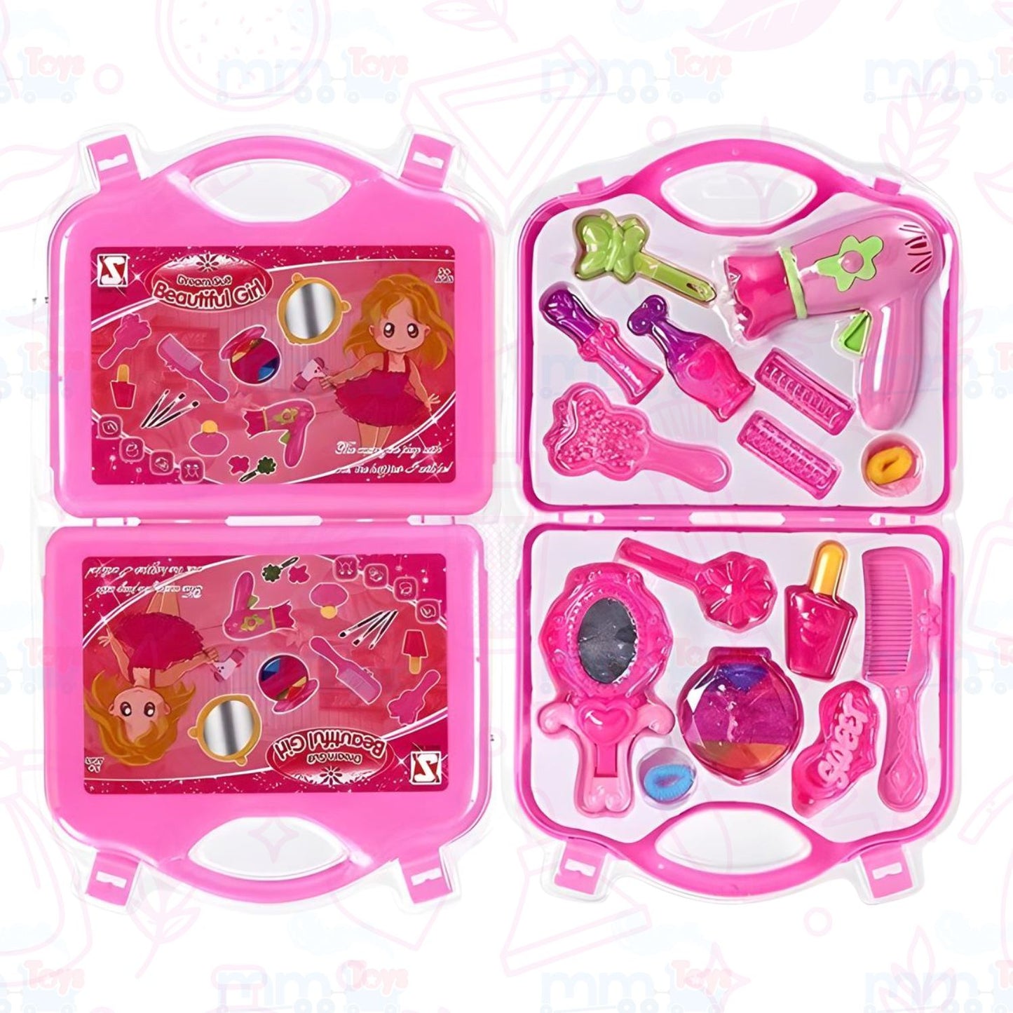 MM TOYS 14 PCS PRETEND AND PLAY FASHION MAKEUP BEAUTY SET FOR GIRLS - PINK