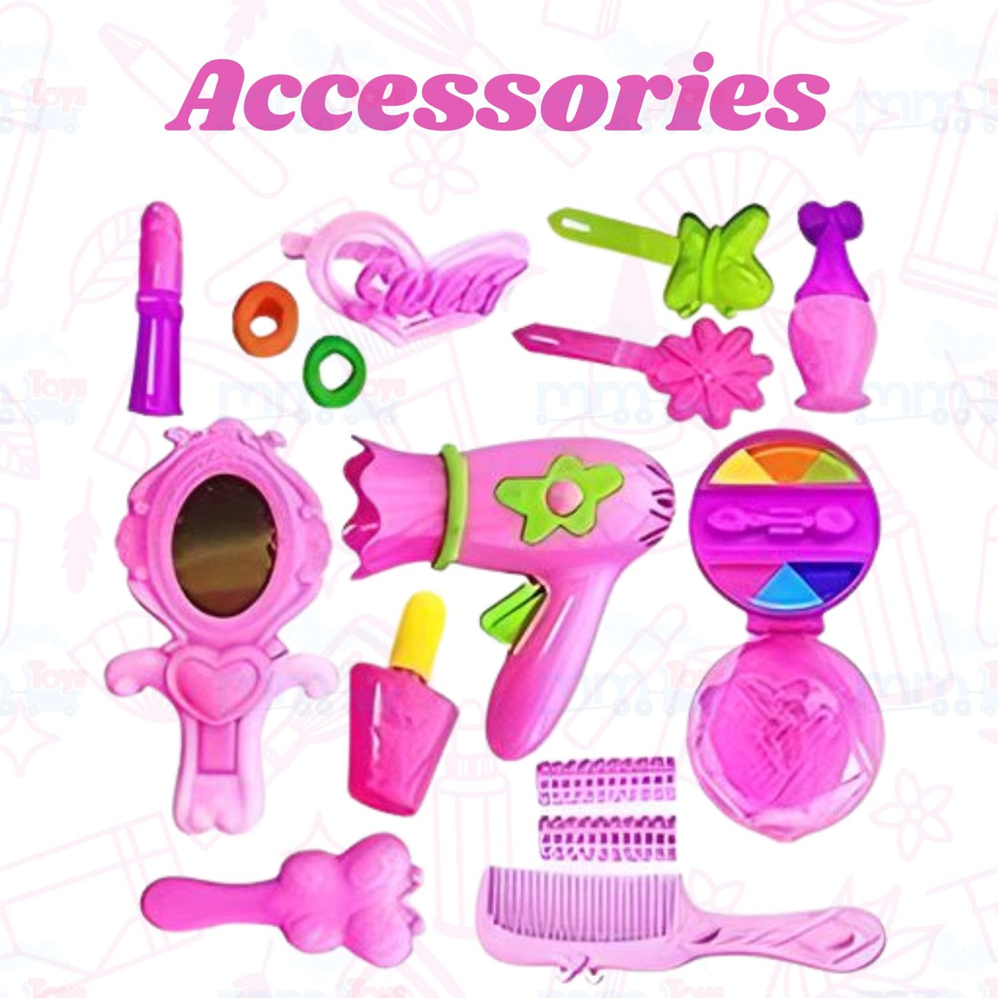 MM TOYS 14 PCS PRETEND AND PLAY FASHION MAKEUP BEAUTY SET FOR GIRLS - PINK