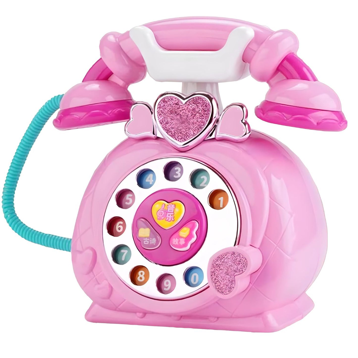 MM TOYS Classic Dial Receiver Simulation Telephone Toy for Toddlers - Rotating Number Dial, Music & Lights - Pink