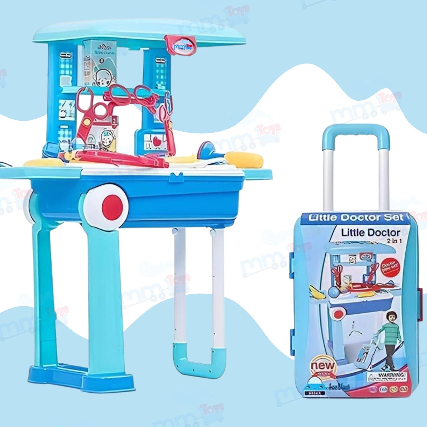 MM TOYS Premium Doctor Play Set Trolley Suitcase 3-in-1 Toy for Kids 3-10 Years Old Boy And Girl Kids - Realistic Accessories Doctor Pretend Play Set- Blue