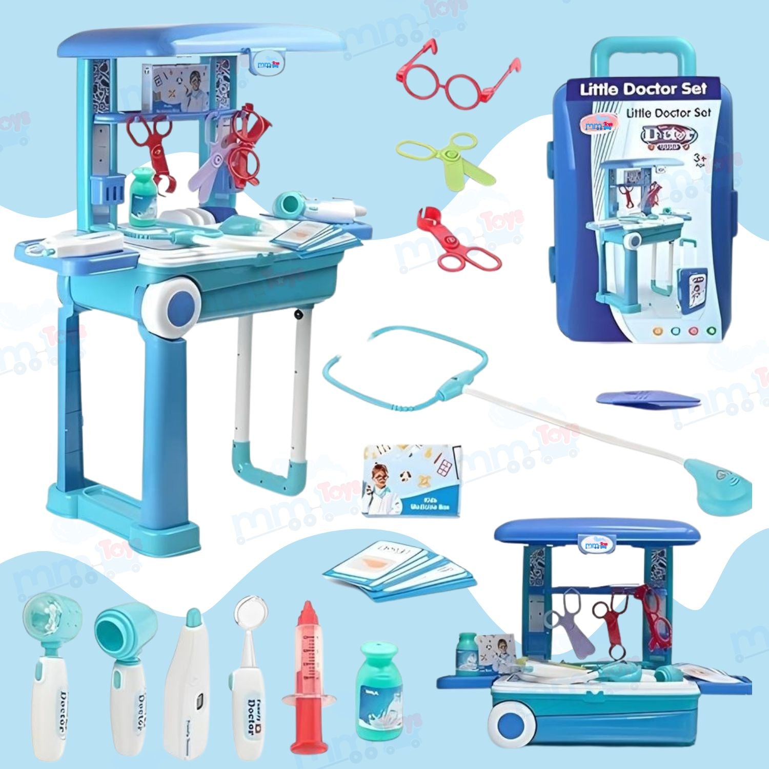 MM TOYS Premium Doctor Play Set Trolley Suitcase 3-in-1 Toy for Kids 3-10 Years Old Boy And Girl Kids Realistic Accessories Doctor Pretend Play Set-