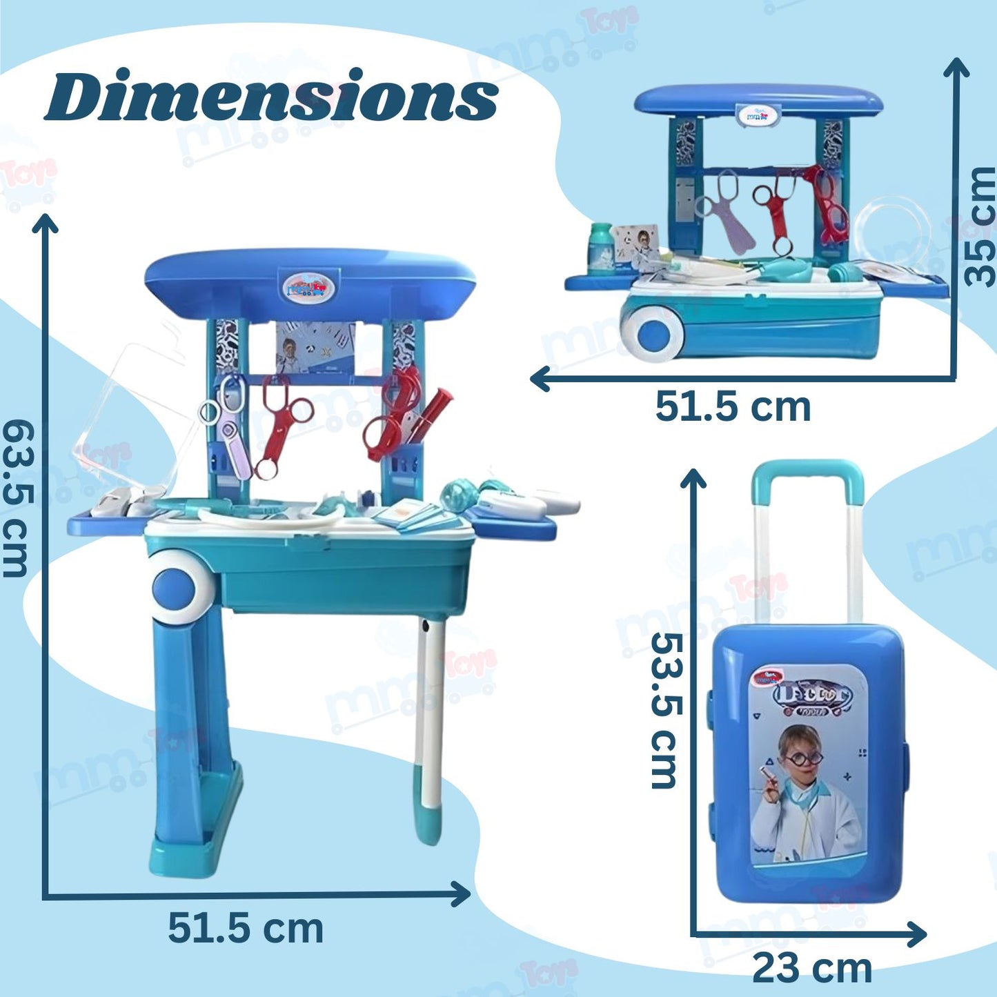 MM TOYS Premium Doctor Play Set Trolley Suitcase 3-in-1 Toy for Kids 3-10 Years Old Boy And Girl Kids - Realistic Accessories Doctor Pretend Play Set- Blue
