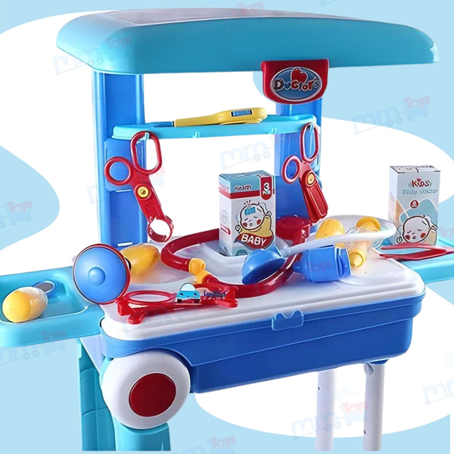 MM TOYS Premium Doctor Play Set Trolley Suitcase 3-in-1 Toy for Kids 3-10 Years Old Boy And Girl Kids - Realistic Accessories Doctor Pretend Play Set- Blue