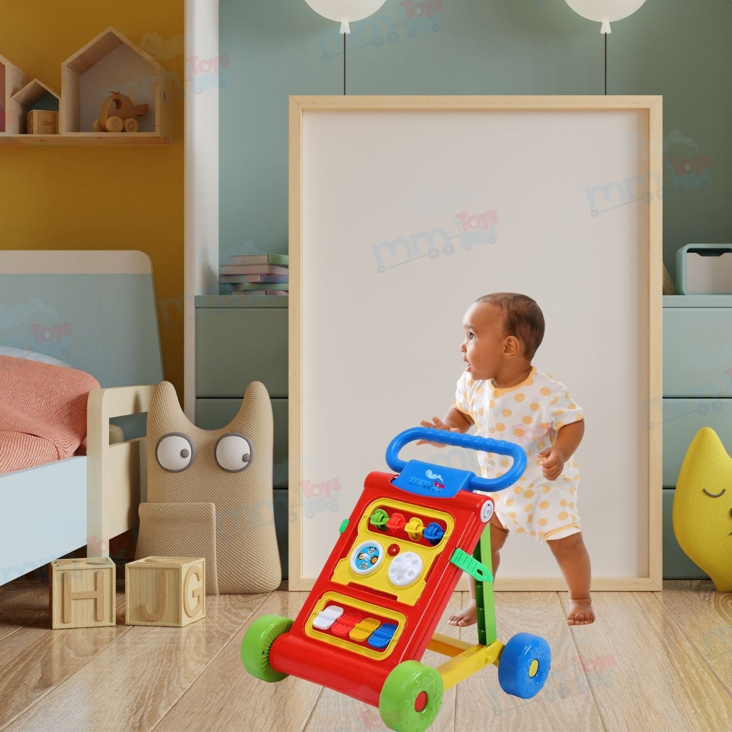 MM Toys Baby Activity Walker Trainer with Music Anti-Slip Tyres For 6+ Months Infants - Color May Vary