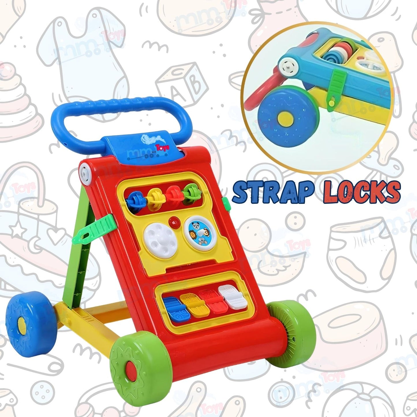 MM Toys Baby Activity Walker Trainer with Music Anti-Slip Tyres For 6+ Months Infants - Color May Vary