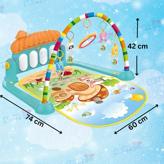 MM Toys Baby Play Mat Gym & Fitness Rack with Hanging Rattles, Lights & Musical Keyboard Mat - Convertible Piano for 0-12 Months Baby