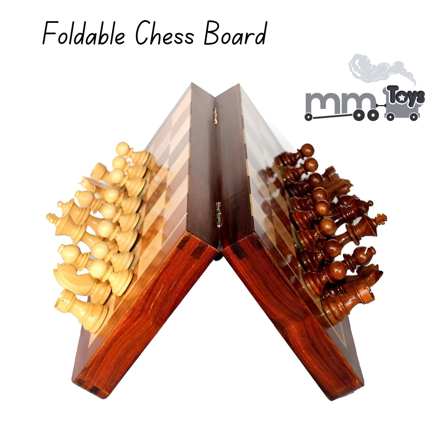 MM Toys Handcrafted 10 x 10 Inch Wooden Magnetic Chess Board Set Made With Sheesham Wood | Folding Design Gift For Kids And Adults -Brown