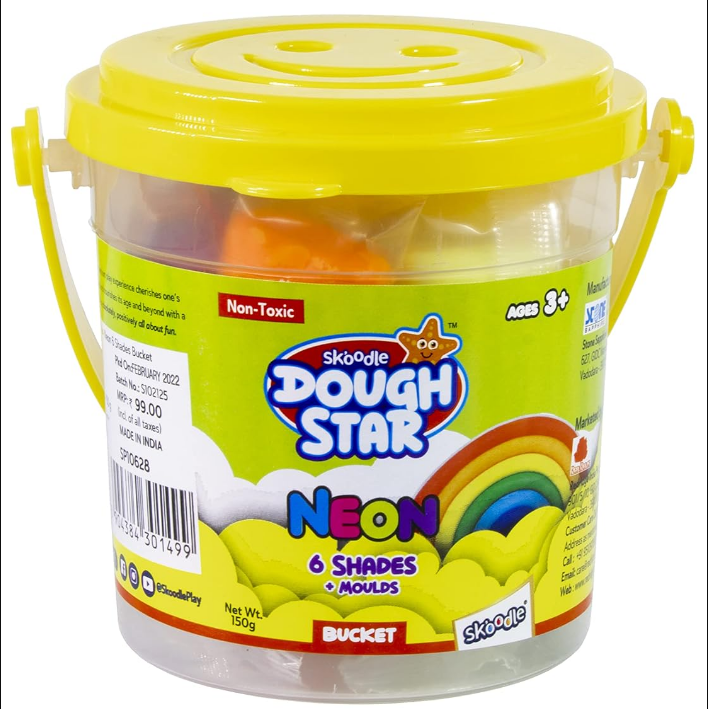 Skoodle Modelling Neon Dough Set With Moldes (25 GM x 6 Shades) For Kids - Multicolor