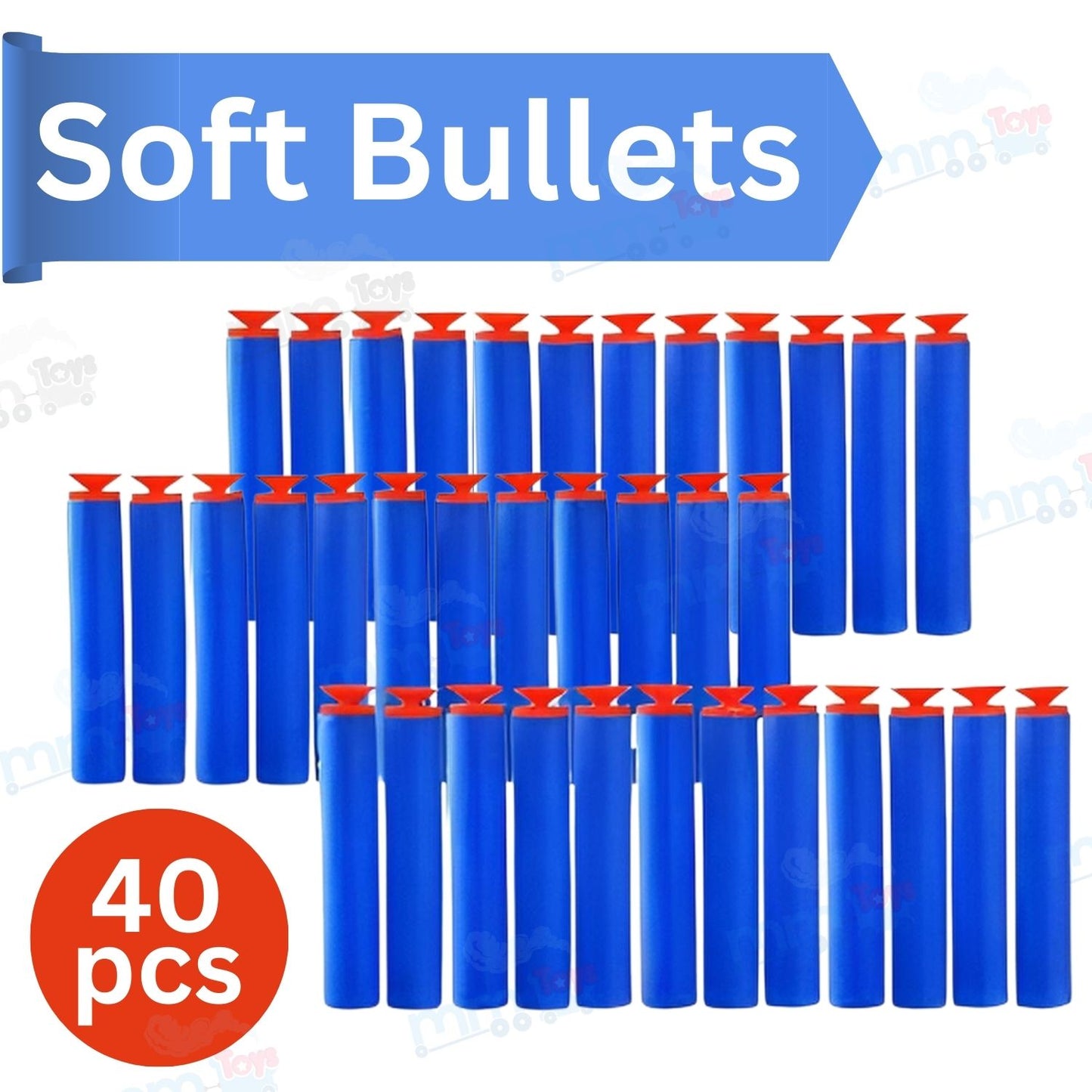 MM TOYS Soft Foam Suction Bullets Darts for Toy Guns – 40 Pcs Pack | Compatible with Nerf N-Strike & Blaze Storm | Sticky Safe Foam Darts for Kids (Color as per Stock, Blue)