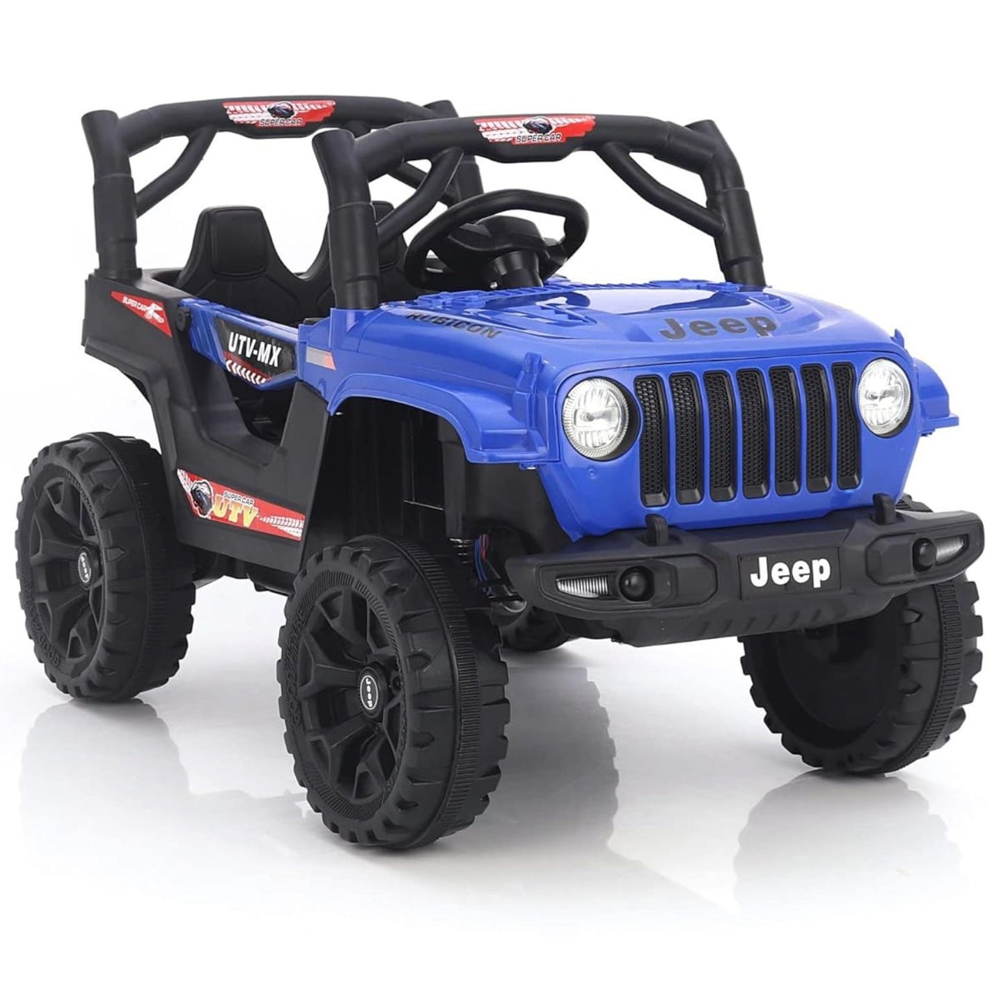 MM TOYS Electric Ride on Jeep for Kids With Music, Led Lights, Swing, Bluetooth Remote and 12V Battery Operated Car For 1 to 5 Years Children to Drive (Blue)