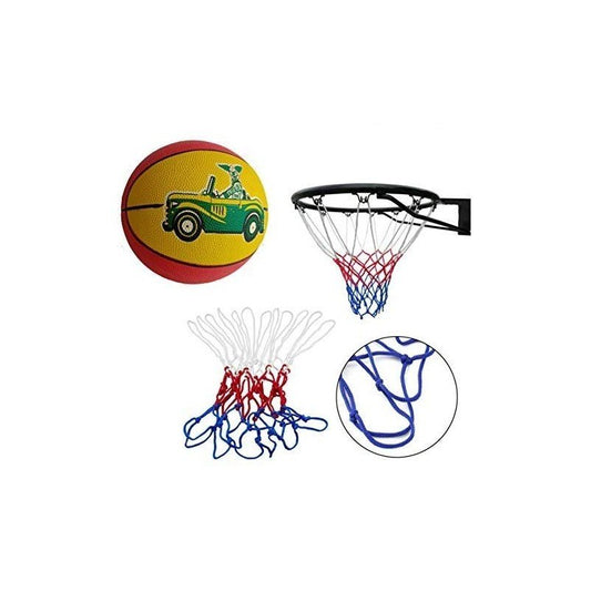 MM TOYS Alloy Ring Basketball Net Size 3 with Basketball | Multicolor Net, Black Ring | Ideal for Home Outdoor Use | Durable and Tear-Resistant | Perfect Gift for All Ages by Basket Ball