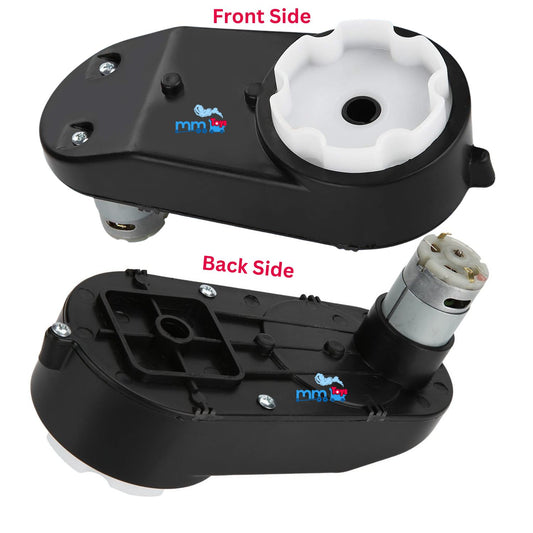 MM TOYS 12V GearBox 10 mm Hole 6 Groves Complete Replacment Part 16.5Cm With 18000 RPM Motor For Kids Electric Car And Bike Accessories - Black