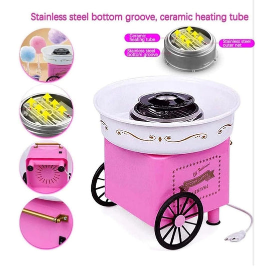 MM TOYS Portable Cotton Candy Machine – Retro Candy Floss Maker with Sugar Scoop & 10 Sticks, Food-Grade, Easy to Clean- Multicolor