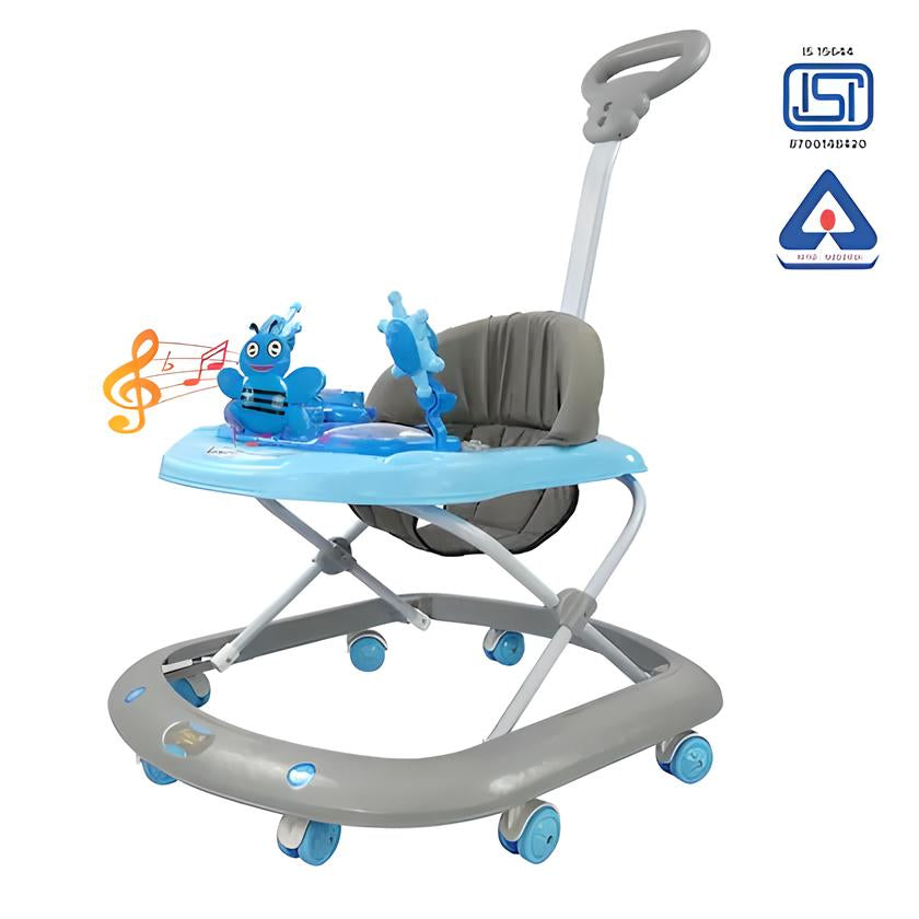 Dash ButterFly Baby Walker 3 Height Adjustable With Parent Handle For 4+ Months Baby -Blue