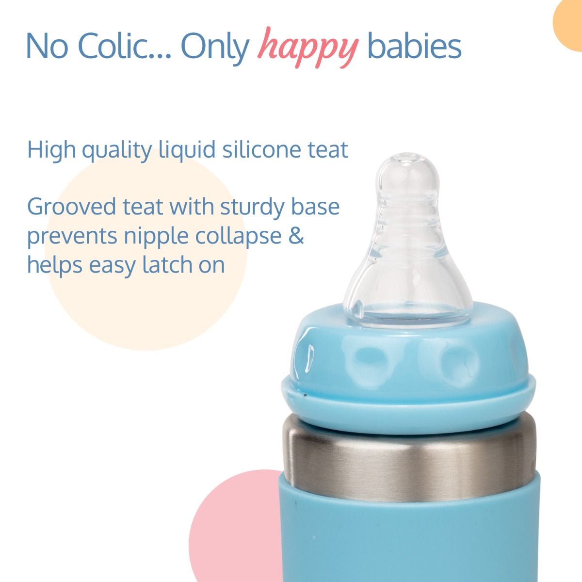 LuvLap 4-in-1 Stainless Steel Baby Bottle/Sipper SS304, Anti-Colic, Odor-Free, with Handles 19422 - 240ml- SkyBlue