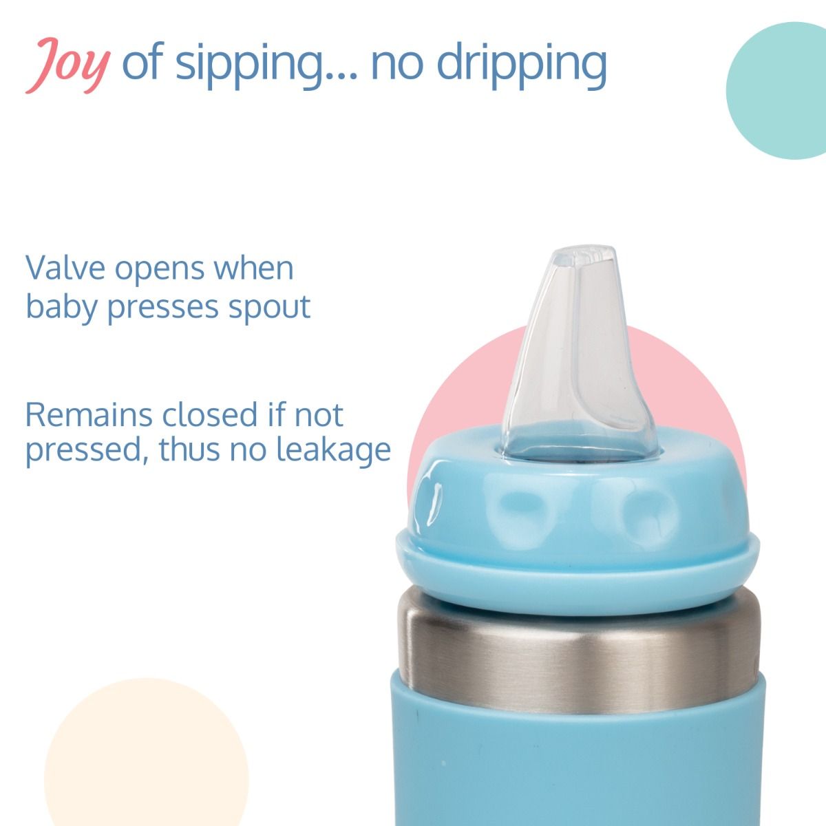 LuvLap 4-in-1 Stainless Steel Baby Bottle/Sipper SS304, Anti-Colic, Odor-Free, with Handles 19422 - 240ml- SkyBlue