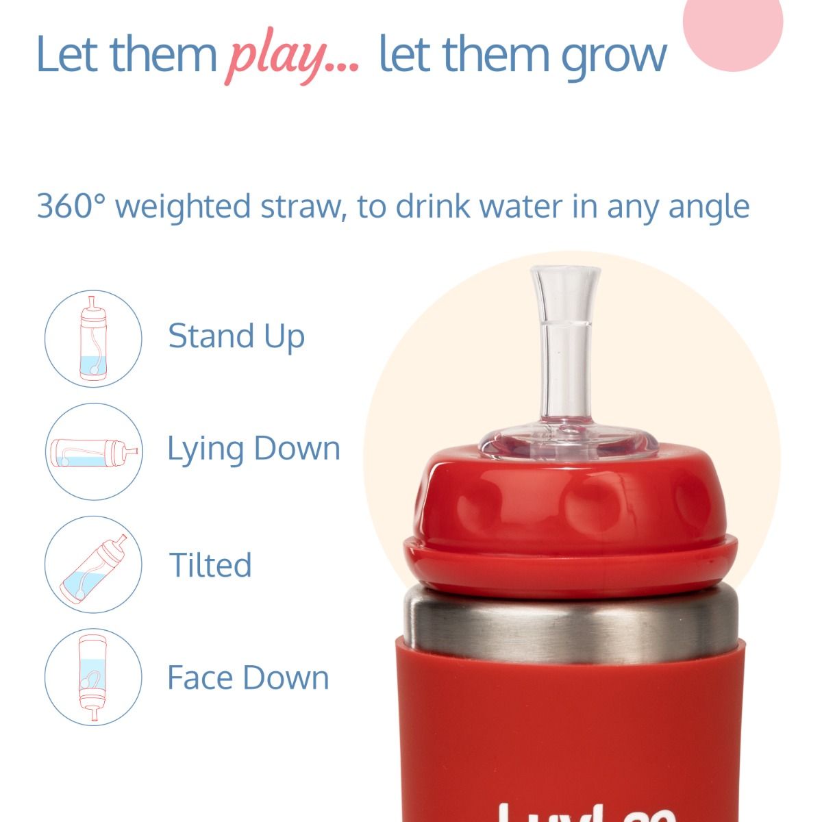 LuvLap 4-in-1 Stainless Steel Baby Bottle/Sipper, Anti-Colic, Odor-Free, with Handles, Attractive Prints 19424 - 240ml- Red