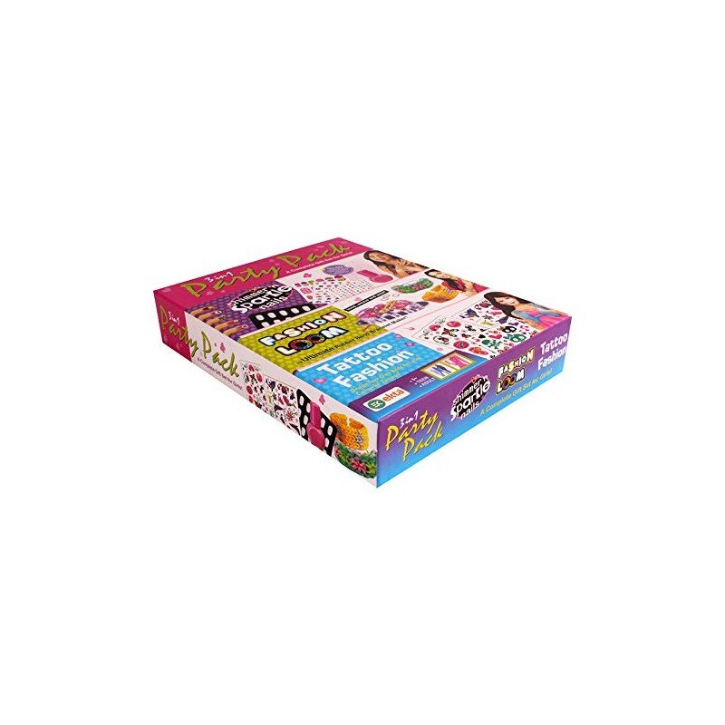 EKTA 3 IN 1 PARTY PACK GIFT SET DIY KIT SPARKLE NAILS , FASHION LOOM , TATTOO FASHION MAKING FOR 5+ YEAR GIRLS